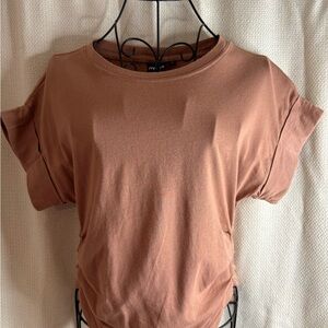 Mono B Brown Cuffed Sleeve Crop Tee